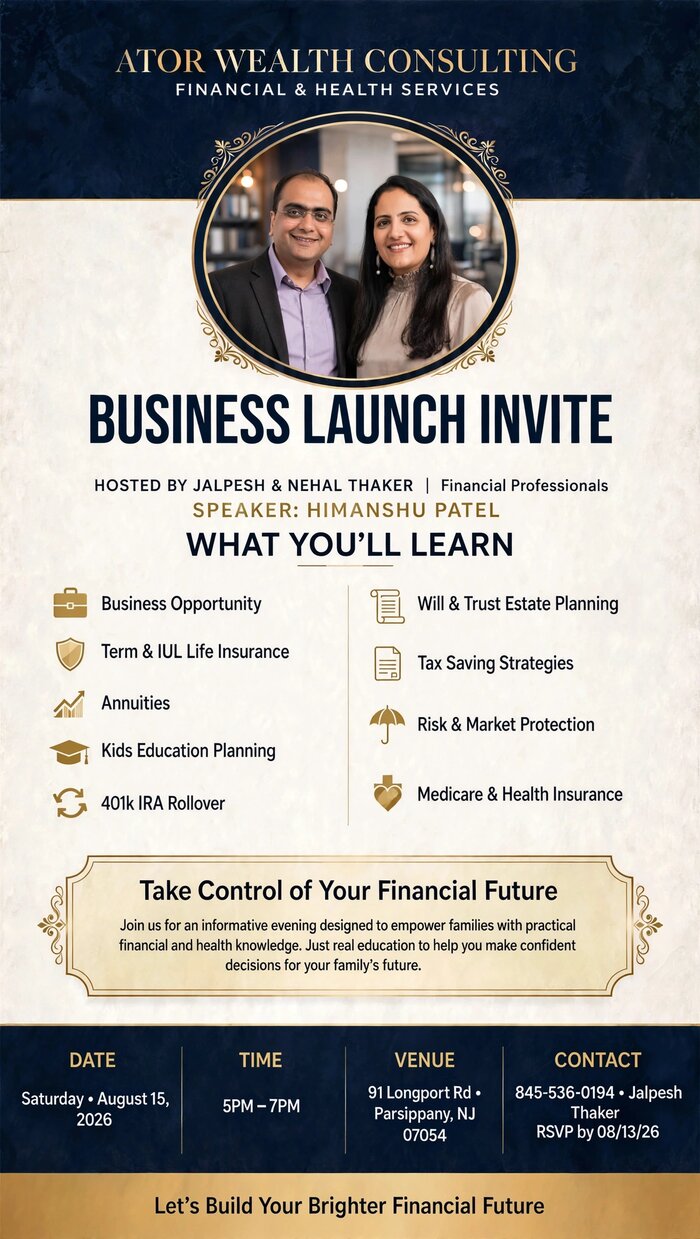 ATOR Wealth Consultant Business Launch Invite flyer